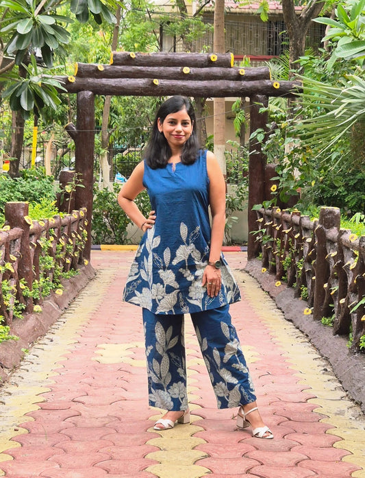 Blue Sleeveless Pure Cotton Coord Set